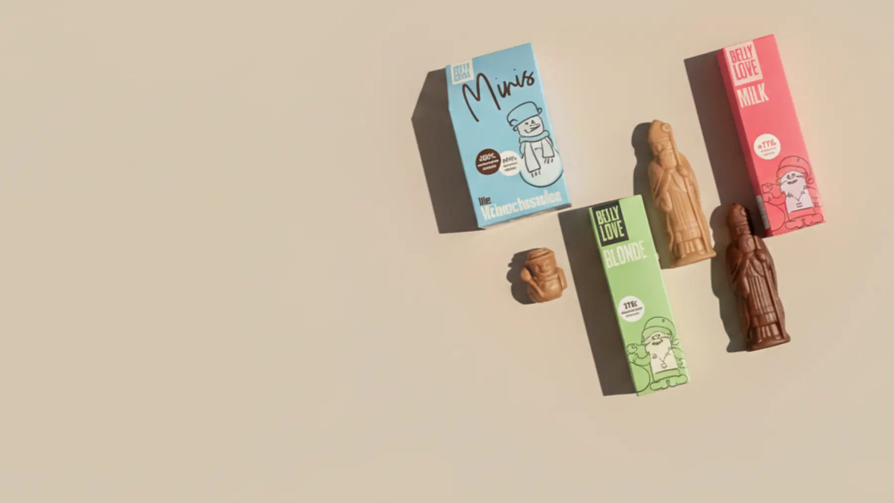 Header Website drei Produkte | Schoko Weinachtsmännner und Stollen Minis | bio | vegan | zuckerreduziert