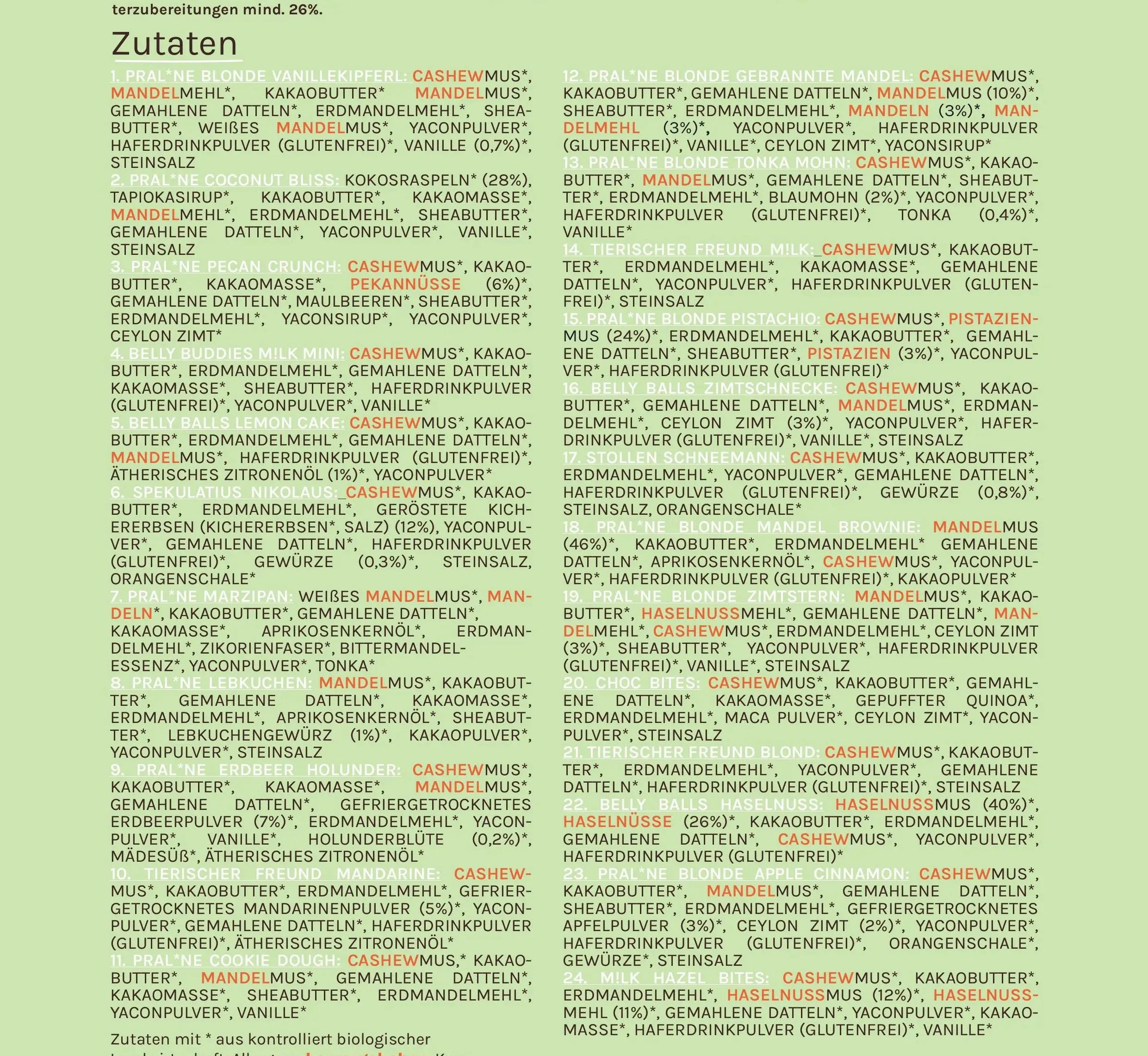 Zutatenliste vom Belly Love Adventskalender