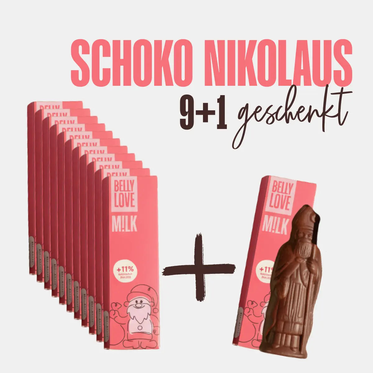 Schokonikolaus aus veganer Milchschokolade im Bundle, industriezuckerfrei, vegan und mit 70% weniger Zucker.