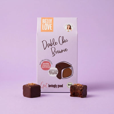 Belly Love Double Choc Brownie – Verpackung mit Brownies, schokoladig & ohne Industriezucker
