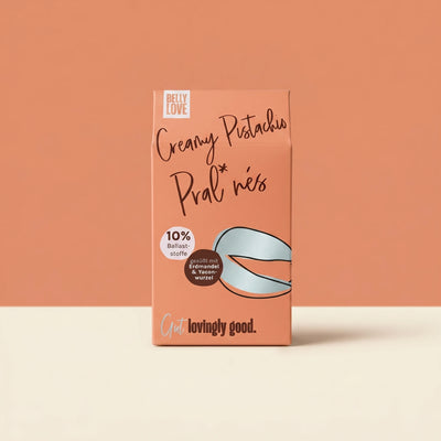 Belly Love Creamy Pistachio Pralinés – Verpackung, Schokoladen-Pralinés ohne Industriezucker