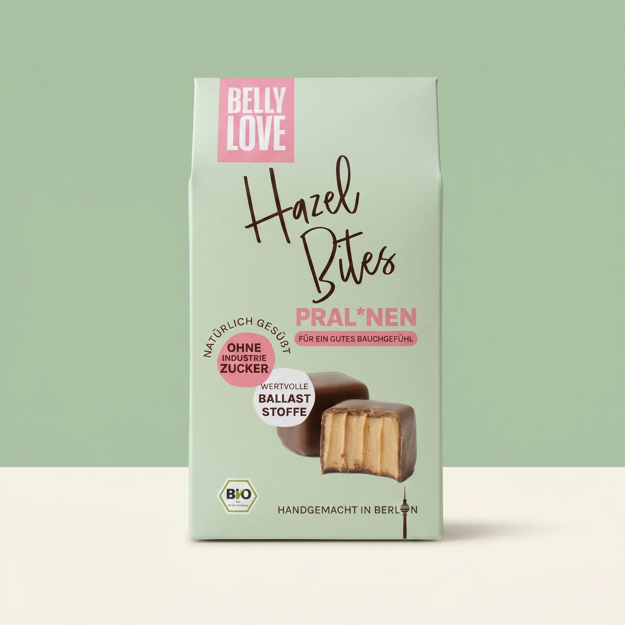 Belly Love Hazel Bites – Packaging Hero, Haselnuss-Pralinés ohne Industriezucker, bio