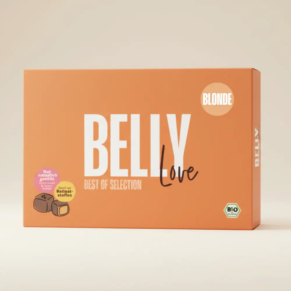 Produktfoto Selektion Belly Love Best of mit 24 Pralinen in blonder Schokolade | vegan | bio | zuckerreduziert 