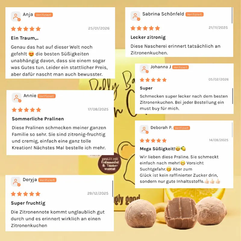 Bewertungen zu den Belly Balls Lemon Cake. Bliss Balls wie Zitronenkuchen, ohne Industriezucker, vegan, bio, viele Ballaststoffe