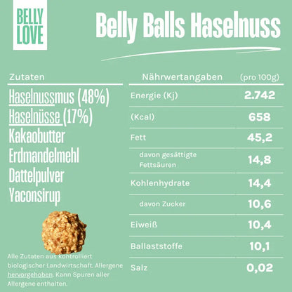 Belly Love Belly Balls Haselnuss Nährwerte und Zutaten, cremige Bliss Balls ohne Industriezucker, gesünderer Snack