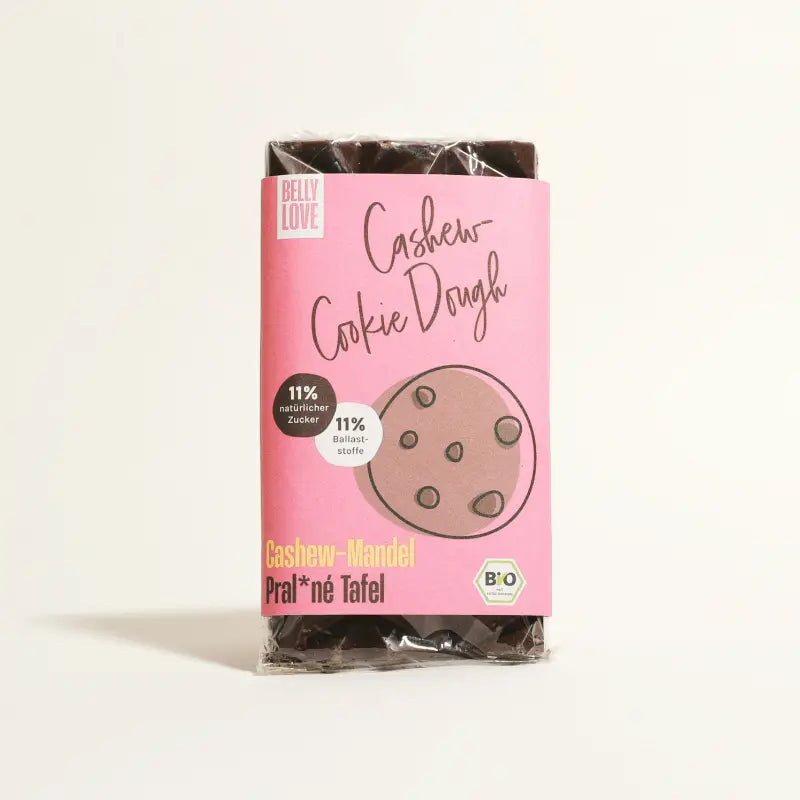 Belly Love Cookie Dough Tafel – Bio-Schokolade mit 11 % Ballaststoffen & Zucker, Cashewmus, clean label und natürlicher Süße.