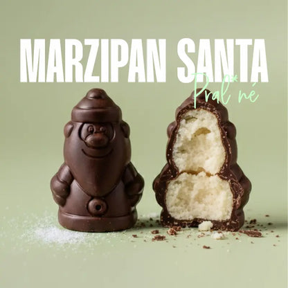 Marzipan Santa Praliné von Belly Love – gefüllte Bio-Schokolade mit Marzipan, vegan, handgemacht und nur natürlich gesüßt.