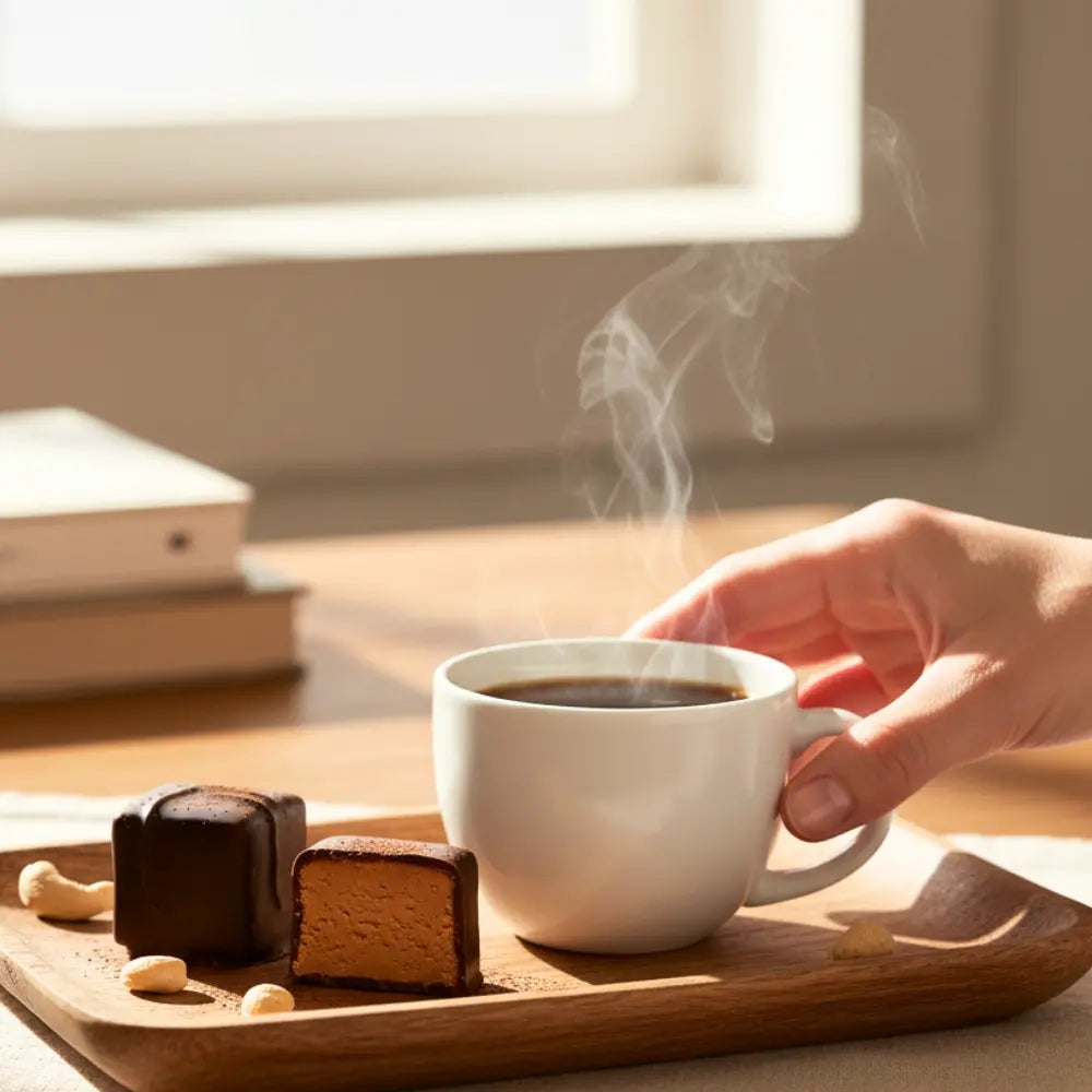 Cookie Dough Pralinen ohne Industriezucker mit Cashew & Mandel zu Kaffee - Alternative zu Schokolade